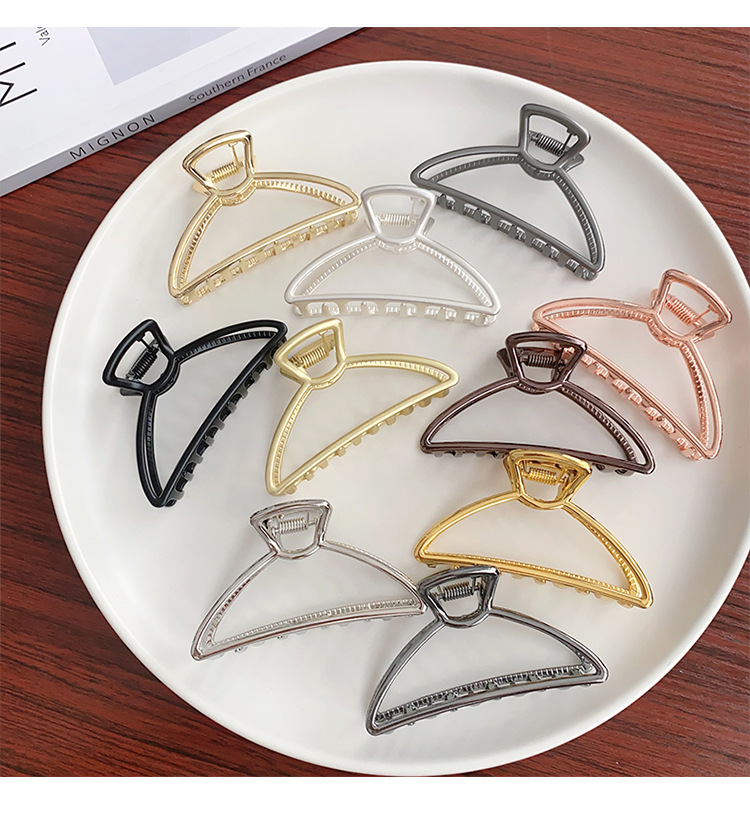跨境简约金属发夹洗澡顶夹中号合金抓夹几何半圆韩版鲨鱼夹女发饰详情5