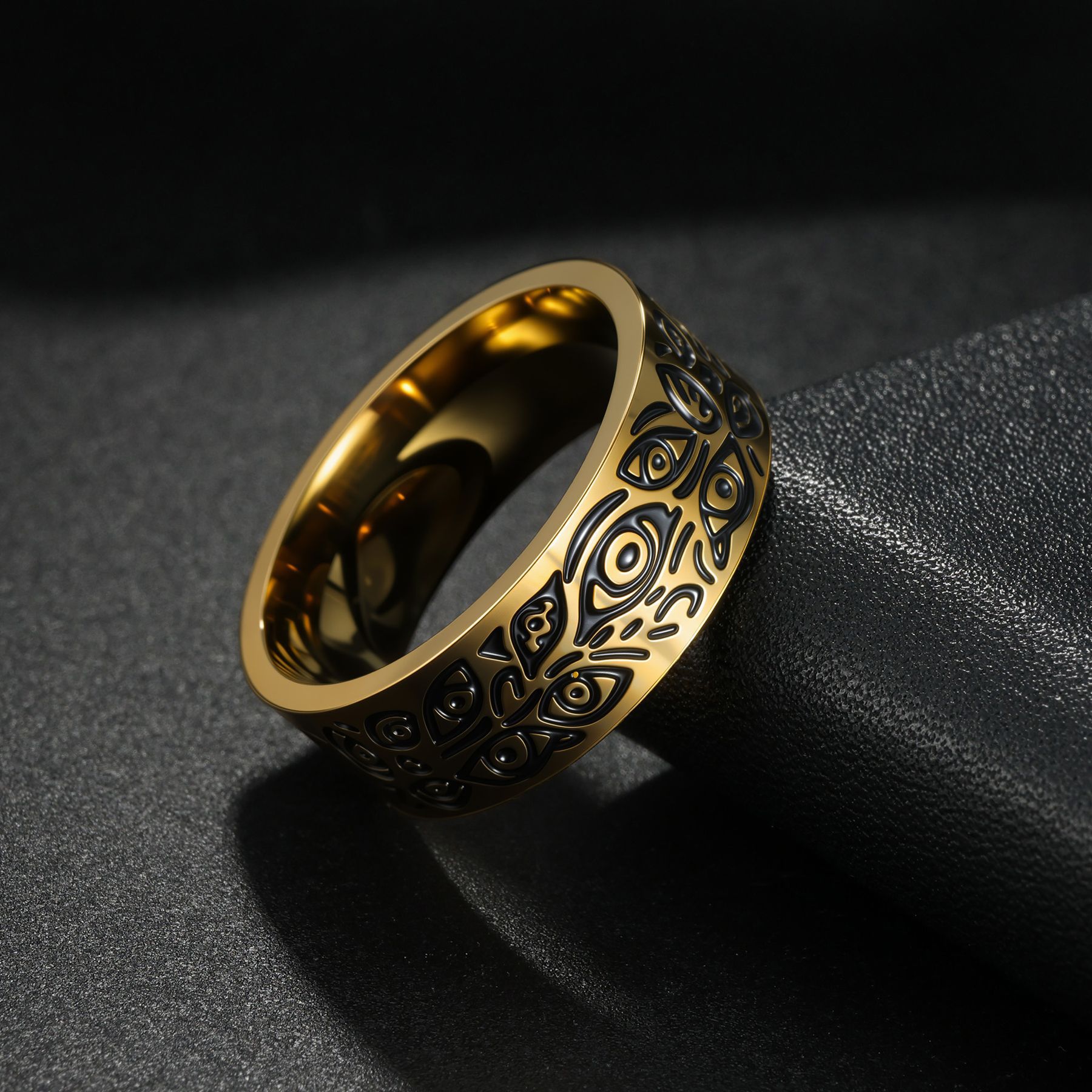 亚马逊欧美热销饰品复古维京恶魔之眼指环长城纹戒指男士钛钢戒指详情12