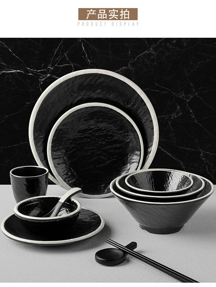 Melamine tableware with black background and white circle, hot pot tableware, noodle restaurant bowls, flavor plates, melamine tableware wholesale pic 20