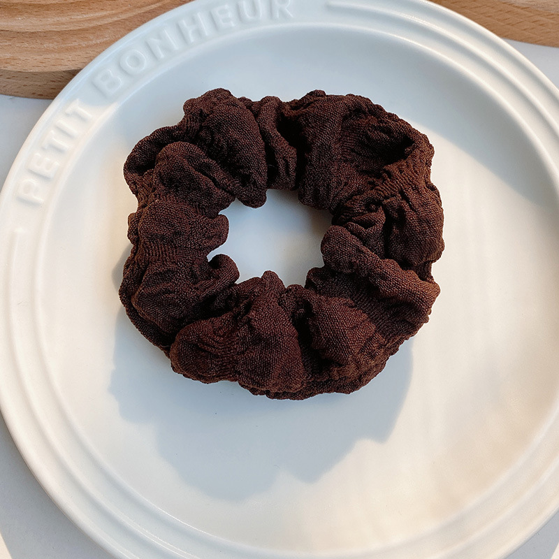 Skin-friendly, soft and smooth, pleated solid color large intestine hair band, retro bun hairstyle, cream puff hair tie, ins leather band hair accessory for women pic 10