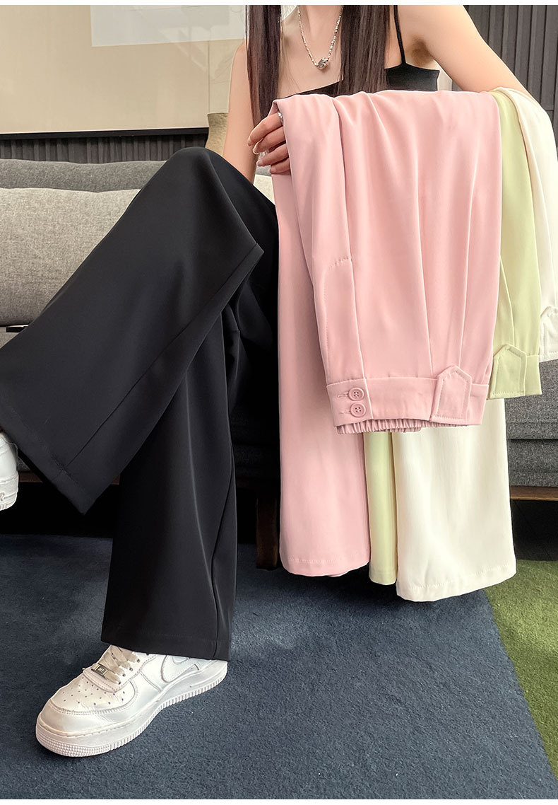 高腰西装裤女2024夏季新款窄版阔腿裤松紧弹力垂感裤子薄款直筒裤详情22