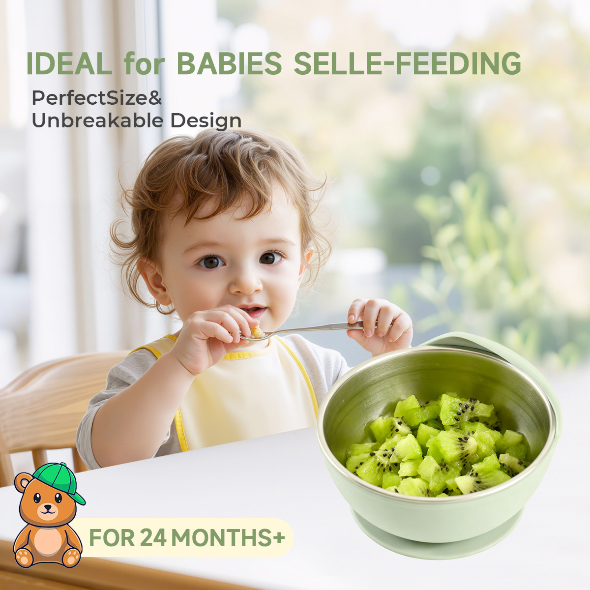 儿童餐具婴儿喂养辅食硅胶碗 跨境爆款食品级硅胶304不锈钢蜗牛碗详情3