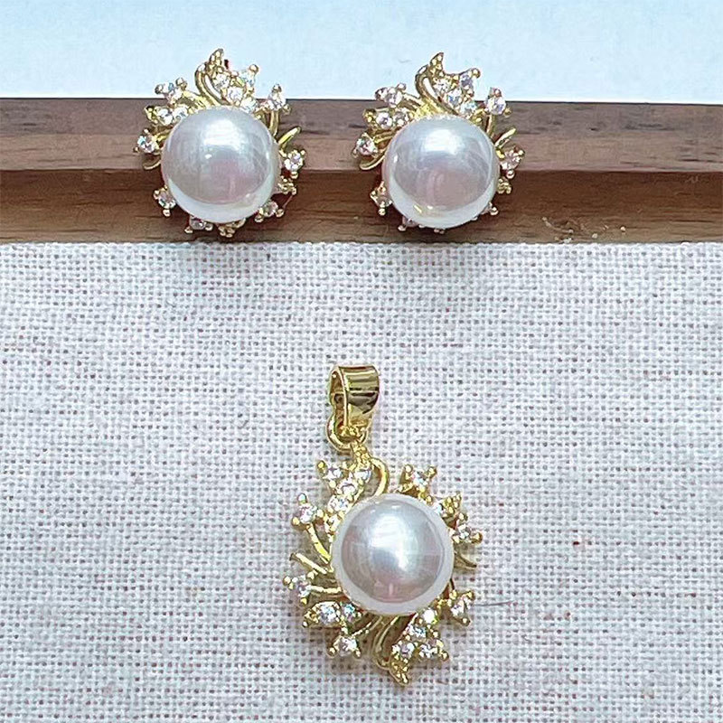 Copper gold-plated pearl pendant earrings, diy jewelry accessories, niche design, high-end and simple diamond-encrusted pearl earrings pic 5