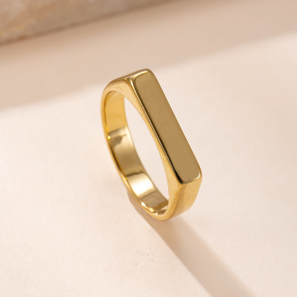 欧美新款不锈钢戒指女 冷淡风切割长方形戒指刻字logo钛钢饰品详情4