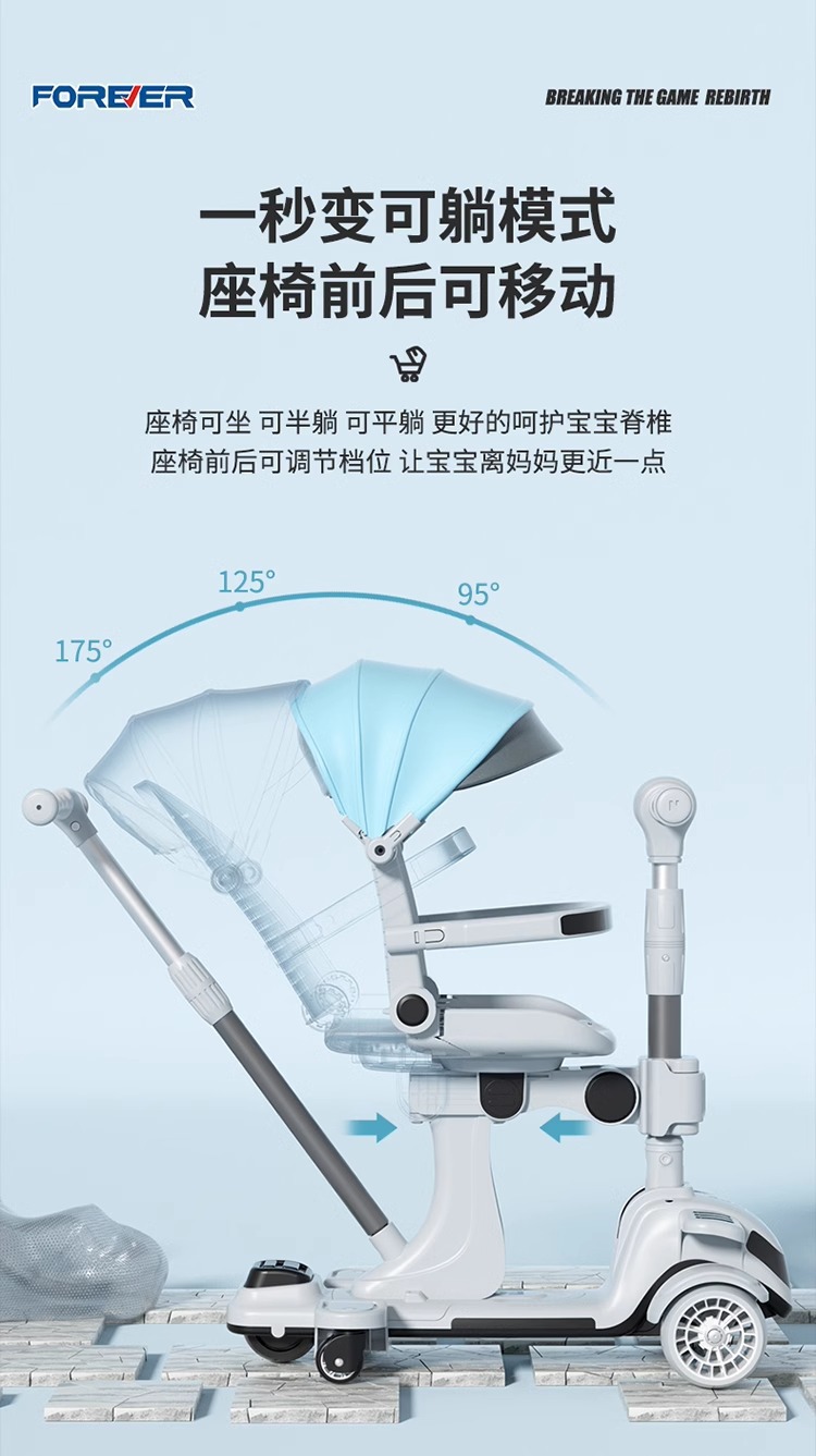 儿童滑板车遛娃神器1-3-6岁2宝宝可坐可躺四合一婴儿推车详情12