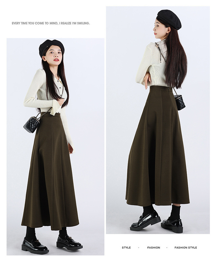 黑色毛呢半身裙女2024秋季新款时尚高腰显瘦百褶A字毛呢半身长裙详情12