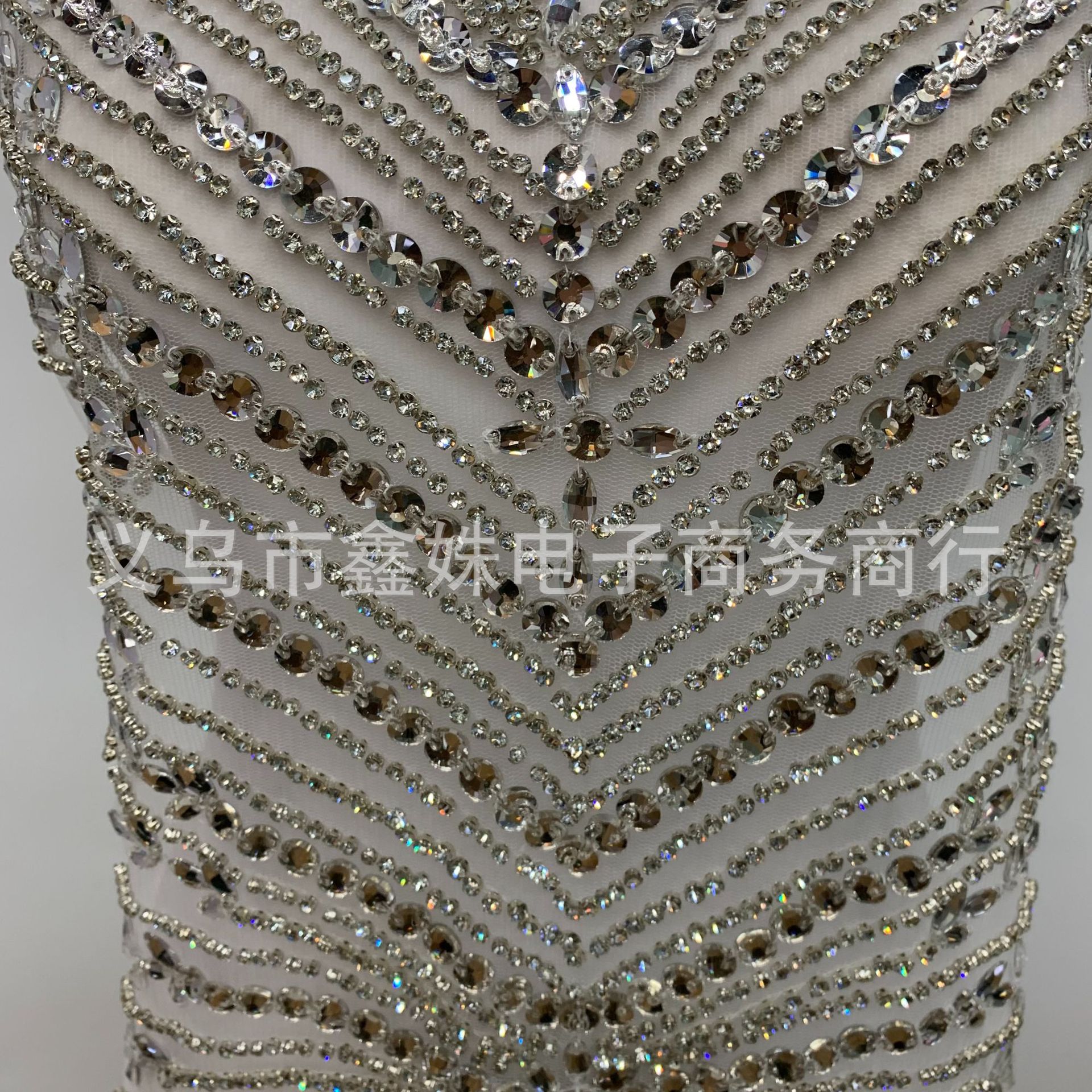 Double-layer tassels, hand-stitched, heavy floral applique, crystal rhinestone patch, wedding dress, Latin dance fashion show pic 13