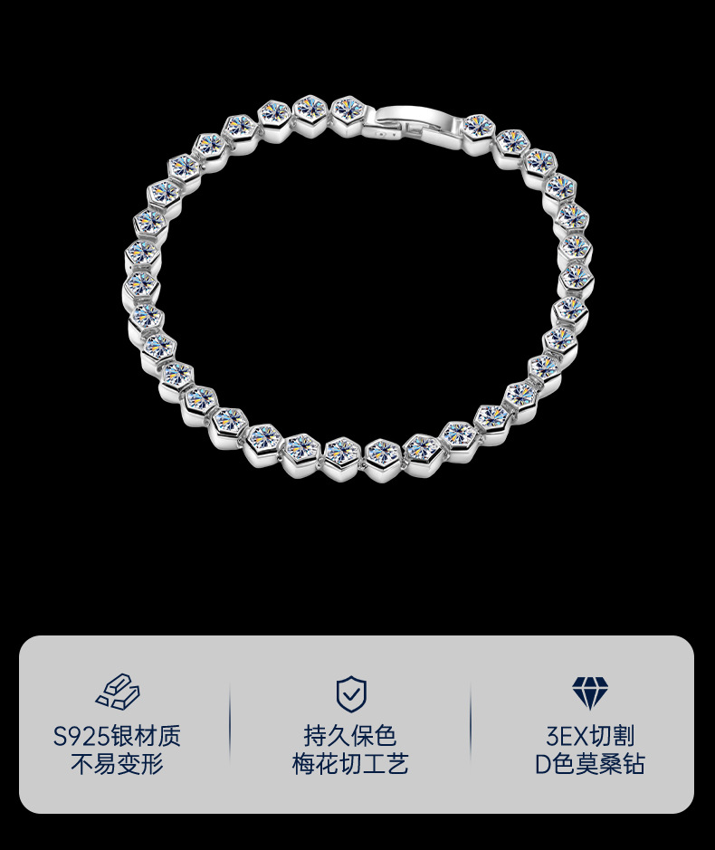 S925纯银日韩爆款甜美纯银跨境电商莫桑钻手链新款爆款钻石手饰详情1