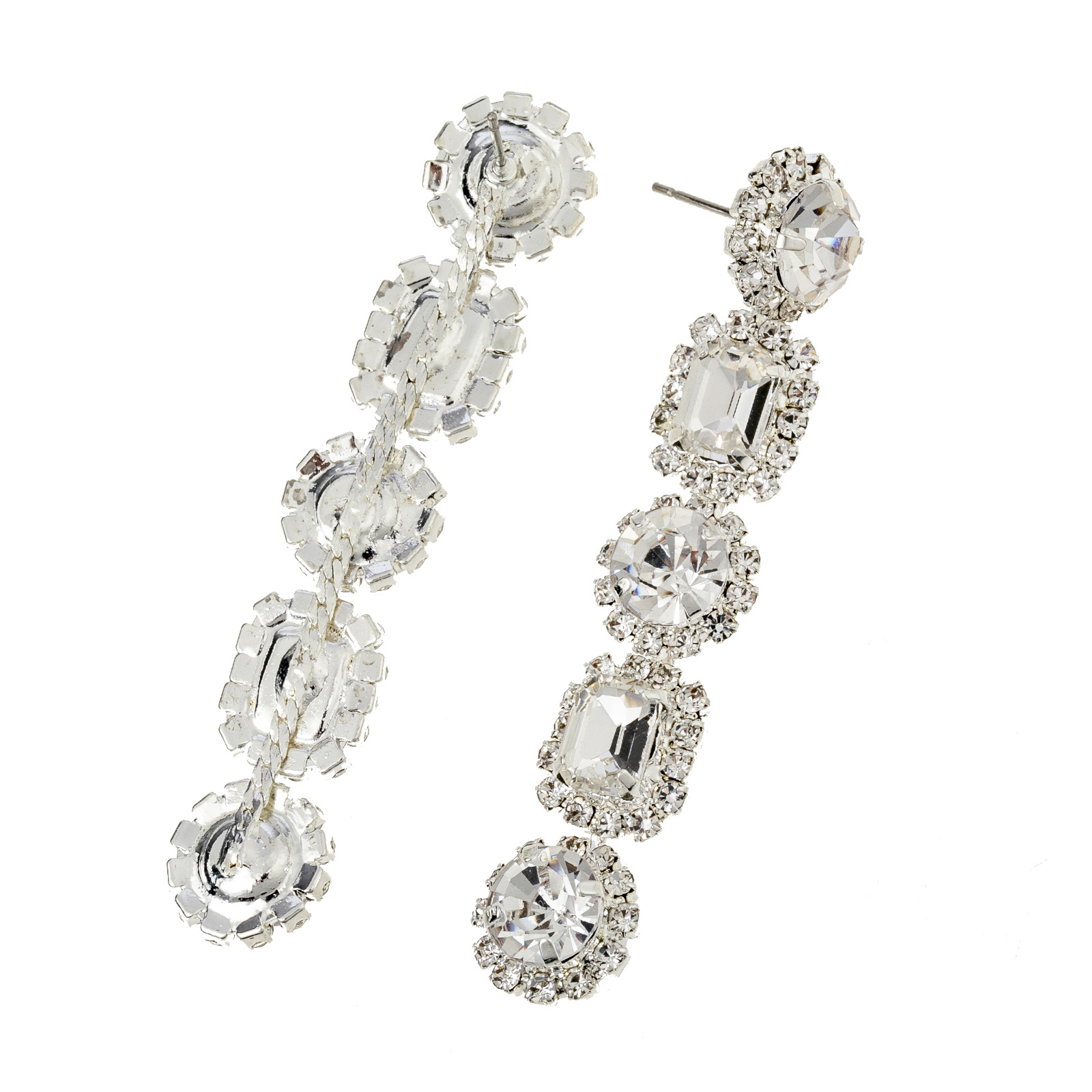 European and American luxury square colored diamond Earrings, retro and high-end diamond-encrusted earrings, long cross-border accessories for women, Earrings wholesale of earrings and accessories pic 14