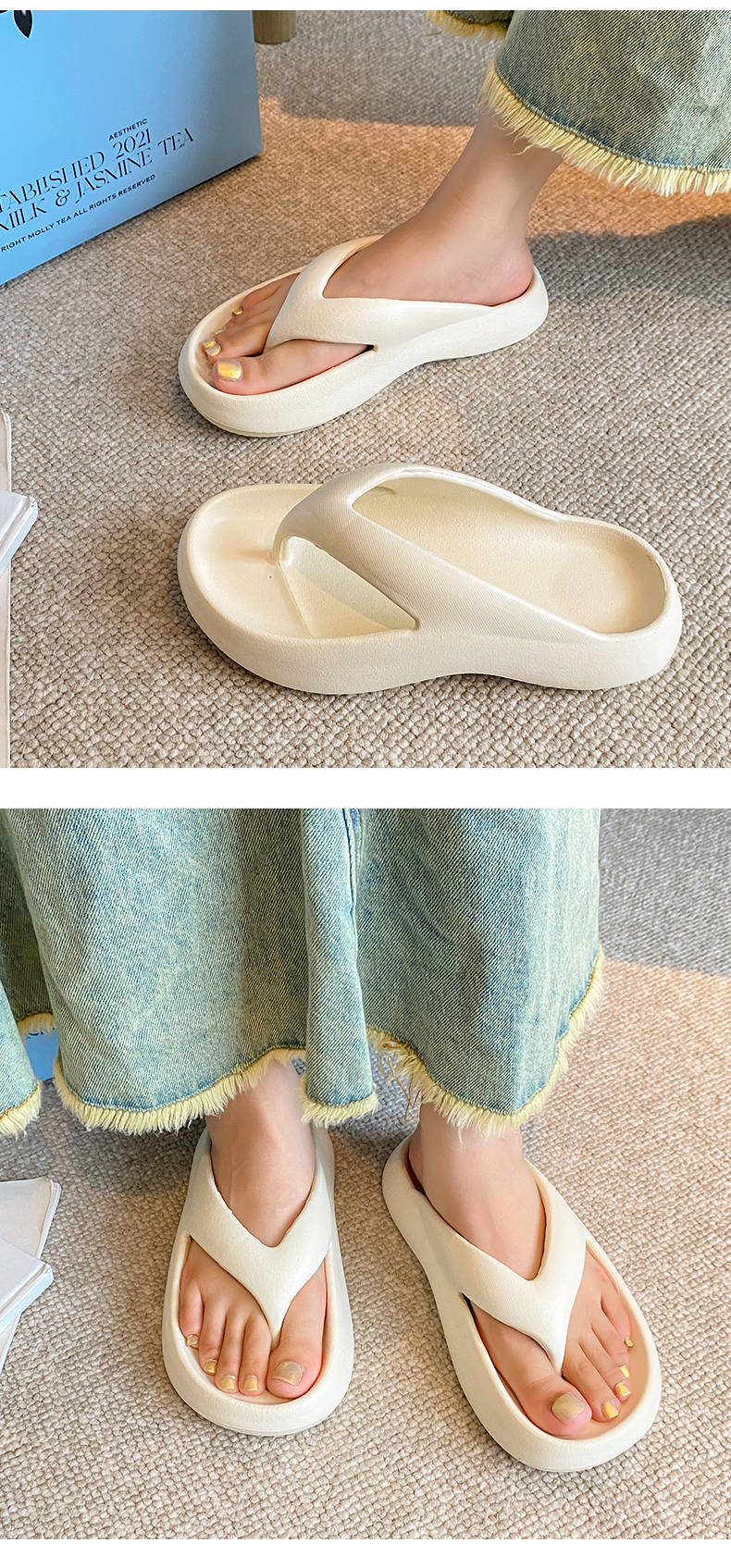 Ladies can wear the new thick-soled anti-slip beach flip-flops with sponge soles for the seaside in summer pic 16