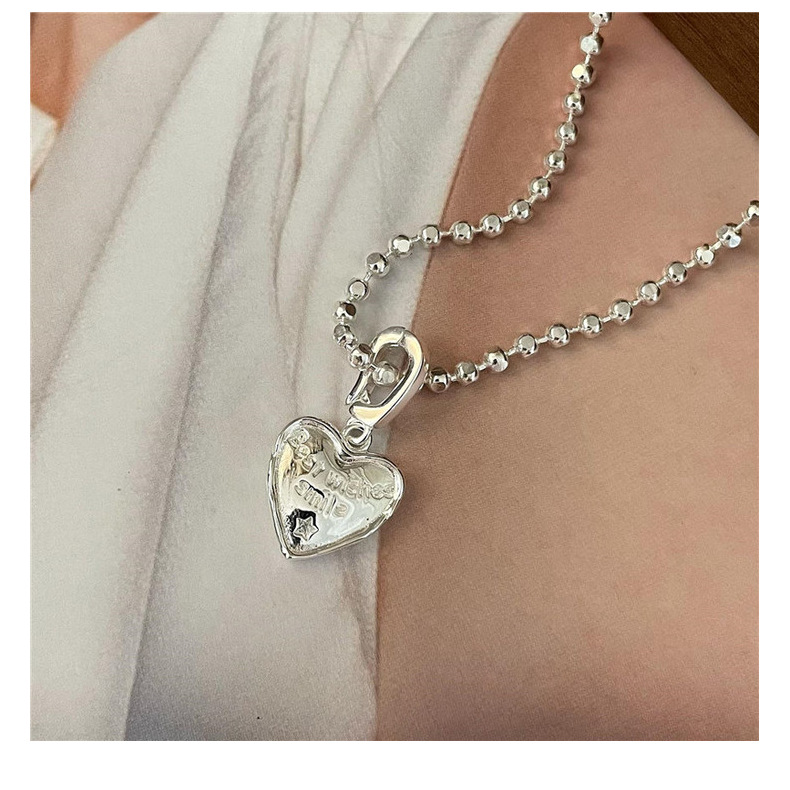 S925 pure silver Korean version niche design white silver fashionable pendant, simple and stylish heart-shaped letter side pendant pic 20