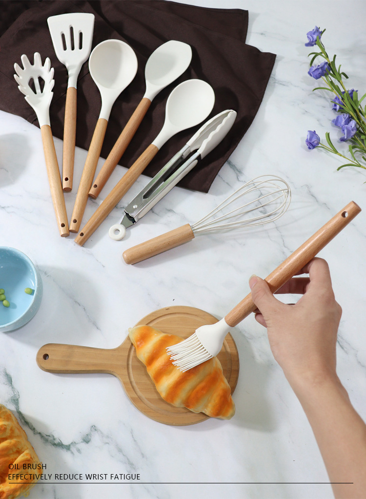 跨境硅胶锅铲汤勺12件套不粘锅硅胶铲食品级硅胶厨具套装现货批发详情15
