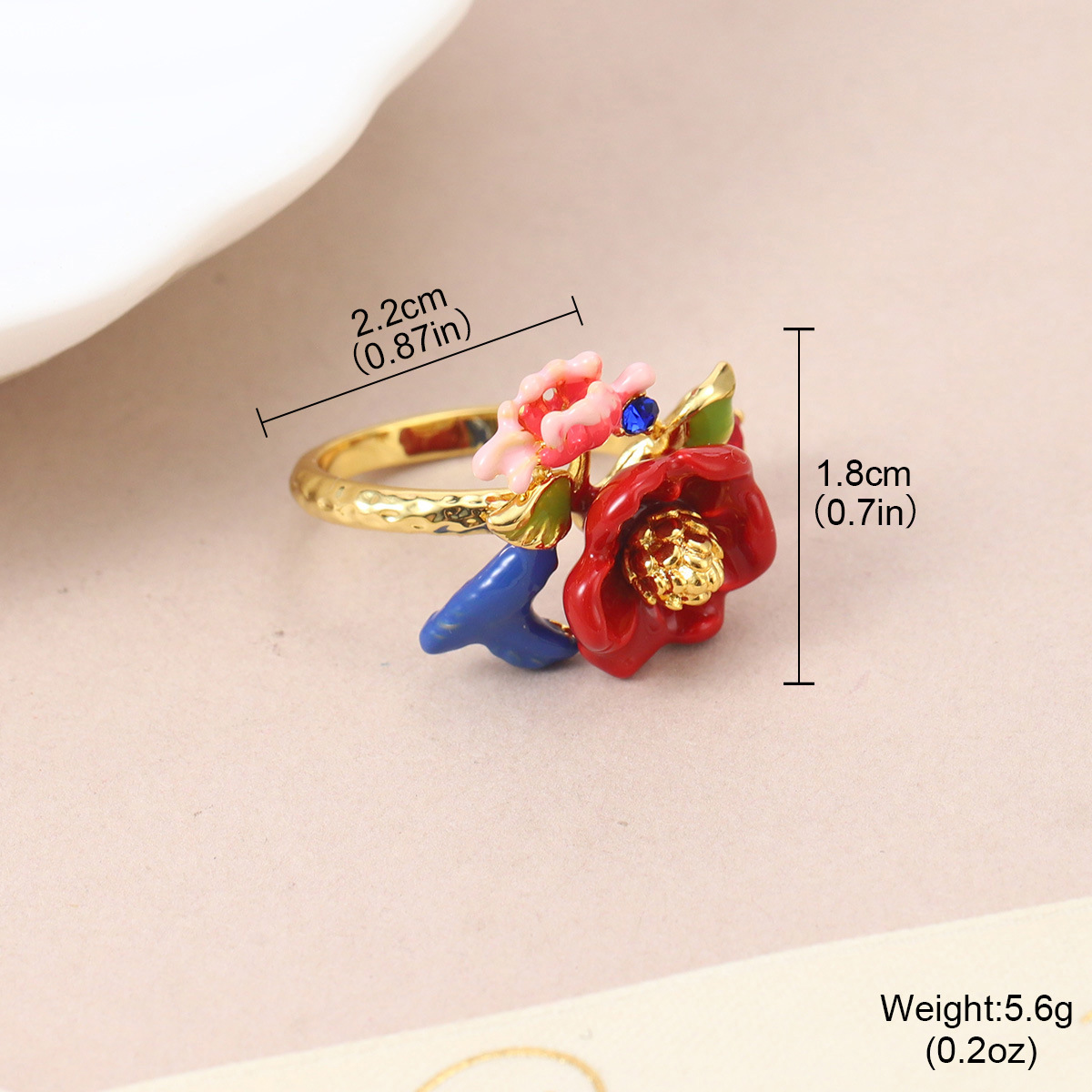 森系珐琅高级感锆石彩色戒指可调节小众设计不掉色花朵指环开口戒详情37