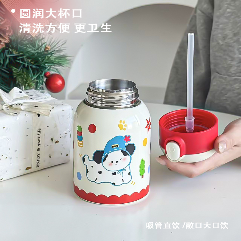 卡通儿童弹跳保温杯高颜值可爱吸管杯316不锈钢学生户外双饮水杯详情8