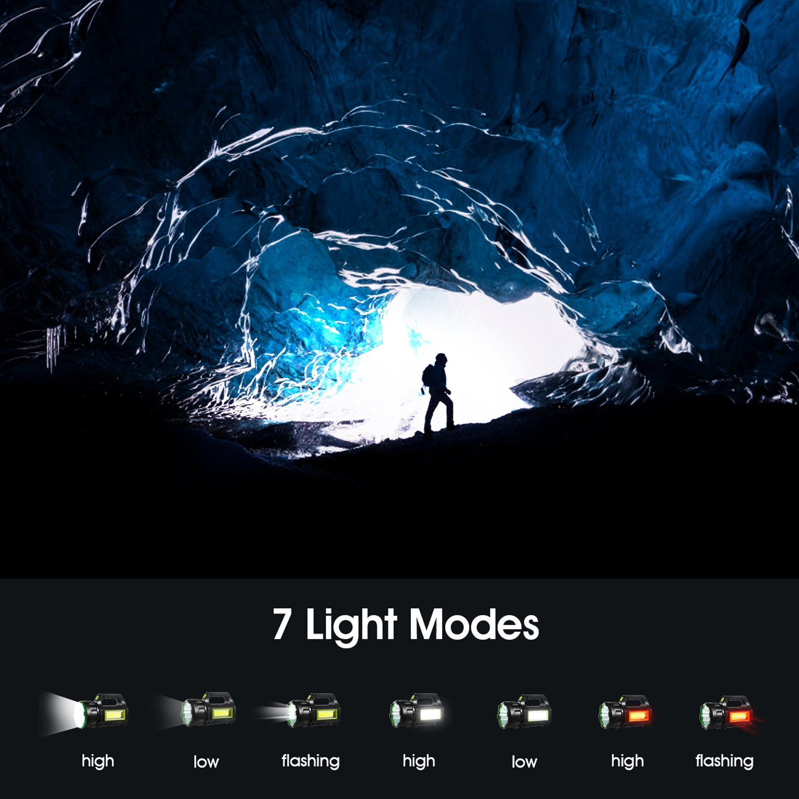 Solar-powered flashlight, outdoor charging portable lamp, multi-functional searchlight, adjustable USB red light warning light, cross-border pic 17