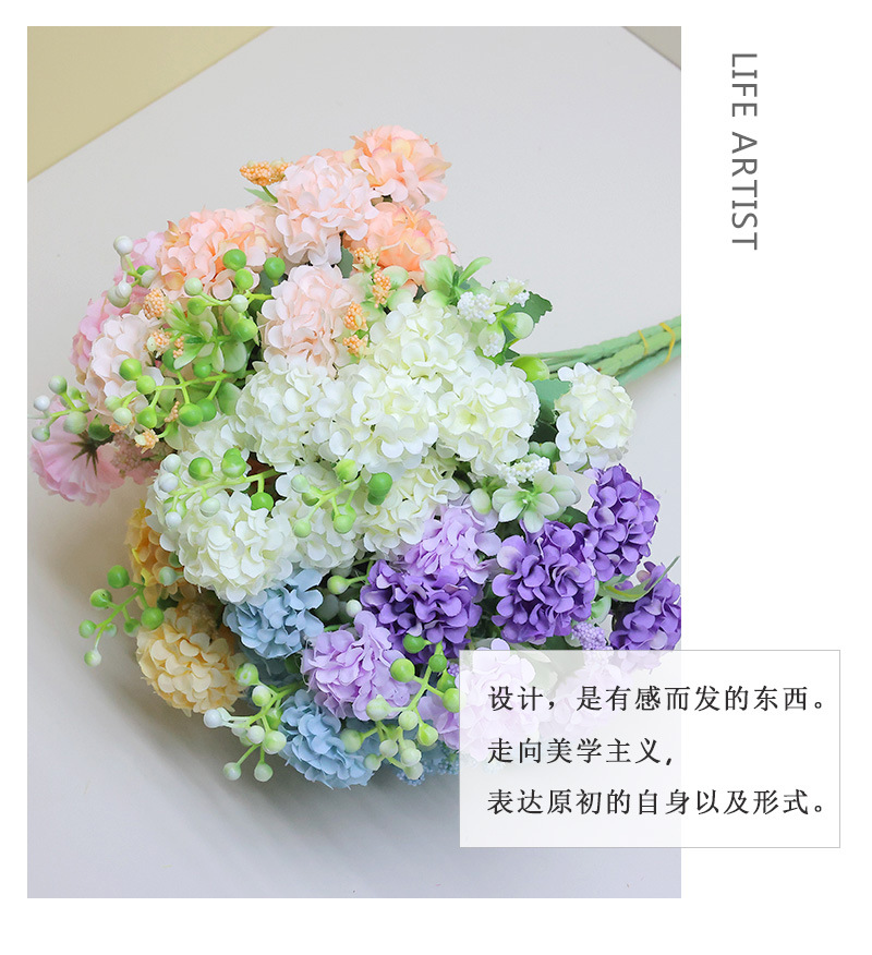 家居装饰花束仿真花成品批发婚庆用假花浆果人造绿植绣球塑料花绿意装点详情3
