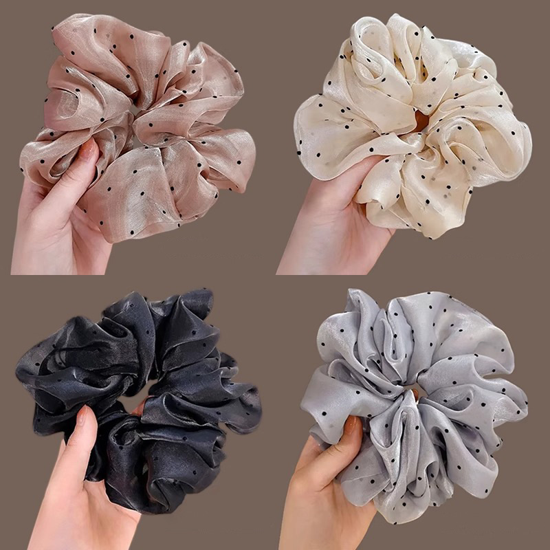 Pearlescent yarn French polka dot hair tie gradient style ponytail circle bun hair accessory new fat intestine hair accessory pic 3