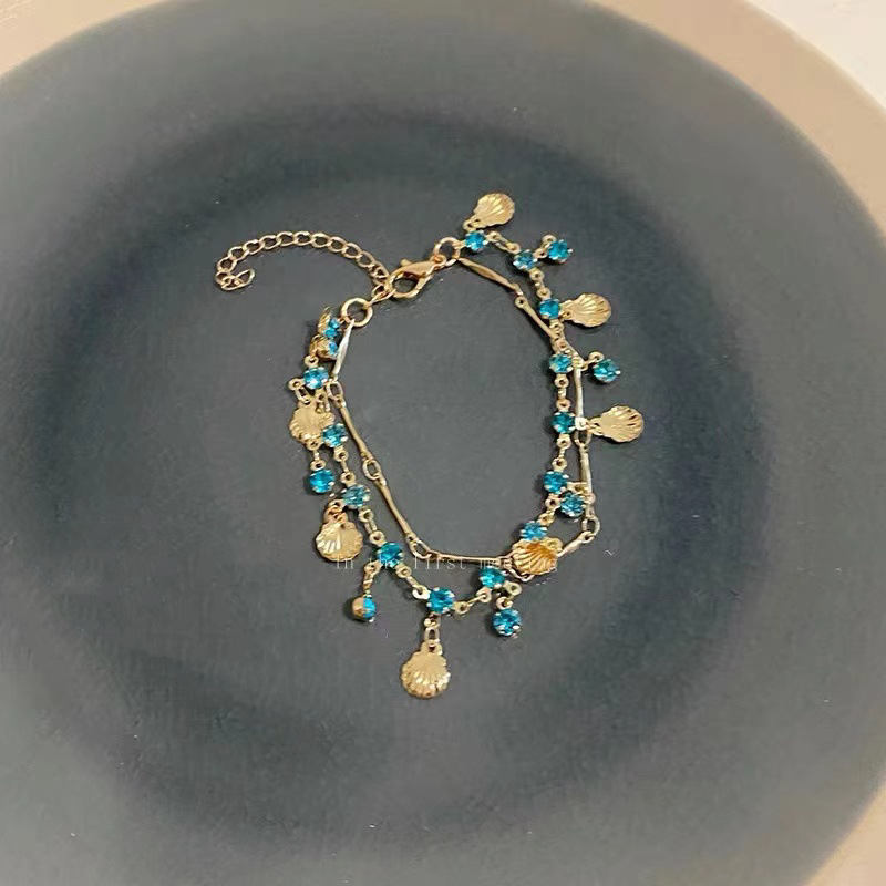 跨境海的女儿~蓝色锆石金色贝壳项链百搭手链设计轻奢吊坠首饰详情13