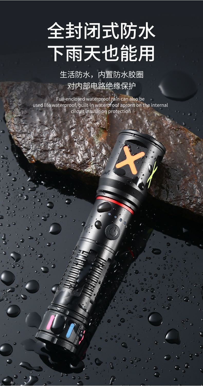 A cross-border best-selling Pailide high-intensity flashlight with a fluorescent strip, telescopic zoom, and an aluminum alloy long-range white laser flashlight pic 11