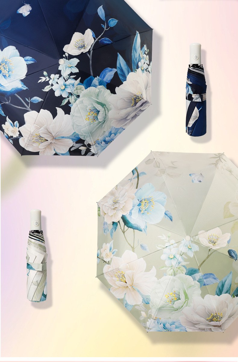 三折雨伞黑胶国风牡丹防晒伞防紫外线晴雨伞太阳伞折叠伞厂家批发详情11