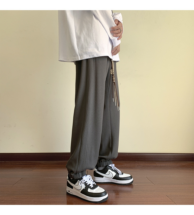 华夫格裤子男士2024秋季潮牌宽松九分束脚卫裤大码青年休闲运动裤详情42