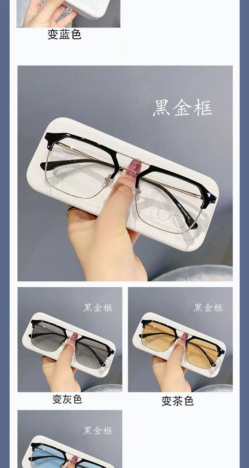 新款复古双梁男款大框防蓝光变色眼镜自动感光变色成品近视眼镜框详情13