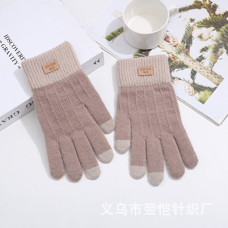 Fleece and thickened warm and cold-proof five-fingered gloves, cycling fleece touch screen, student winter windproof jacquard knitted gloves pic 9