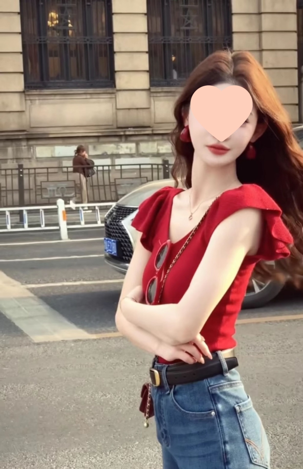 红色领短袖针织衫正肩恤女夏季修身显瘦纯欲辣妹小飞袖短款上衣详情8