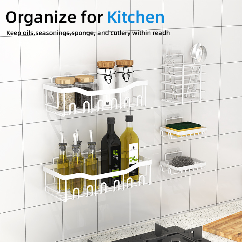 亚马逊新款浴室置物架卫生间收纳架免打孔墙上壁挂洗漱用品置物架详情6