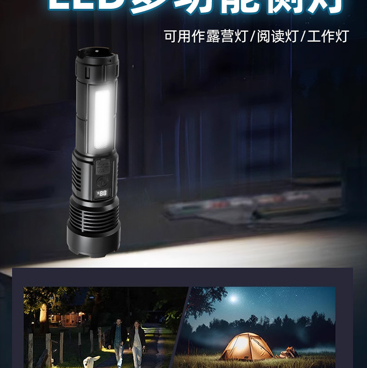 Cross-border white laser high-intensity flashlight, USB charging, telescopic focusing, ultra-bright long-range COB side light flashlight, outdoor pic 10