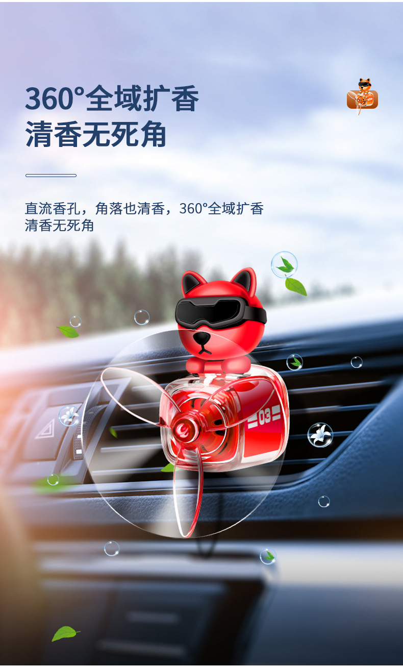 Cross-border new car aroma diffuser, car perfume, long-lasting high-end air outlet clip, fan decorative item, pointed ear dog card pic 3