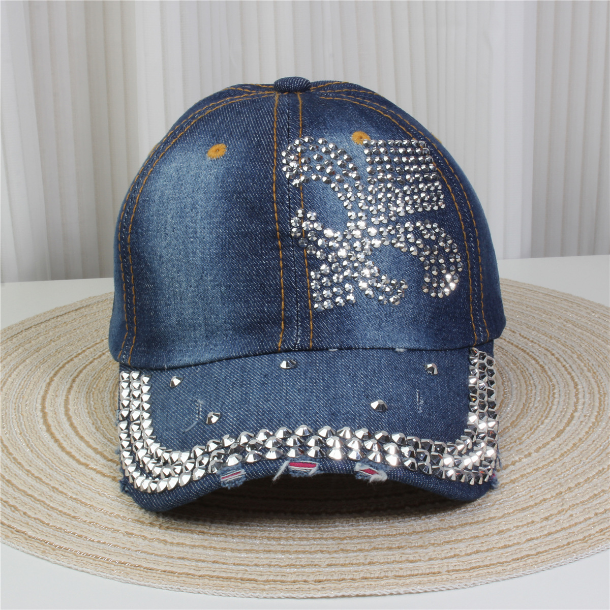 2024新款女士水钻镶钻牛仔布时尚洋气鸭舌帽休闲显脸小成人棒球帽详情40