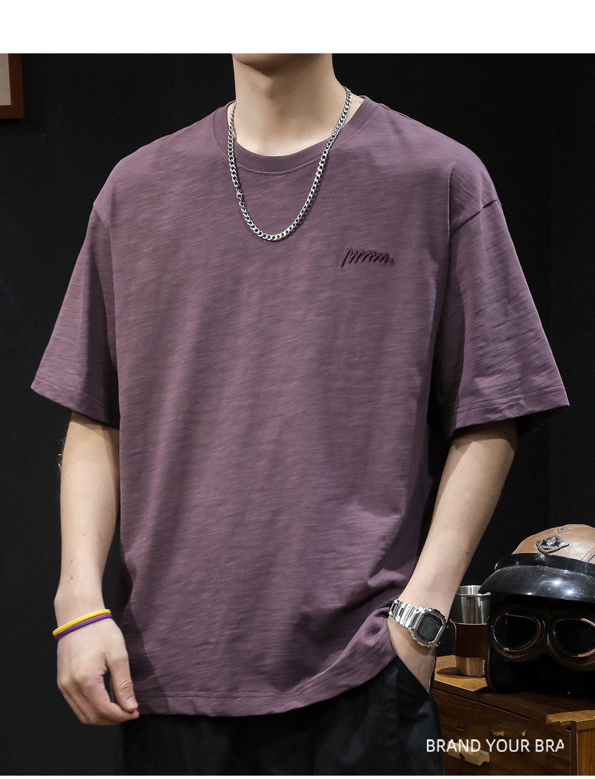 竹节纯棉短袖t恤男士夏季衣服2025新款半袖大码潮牌刺绣休闲体恤详情23