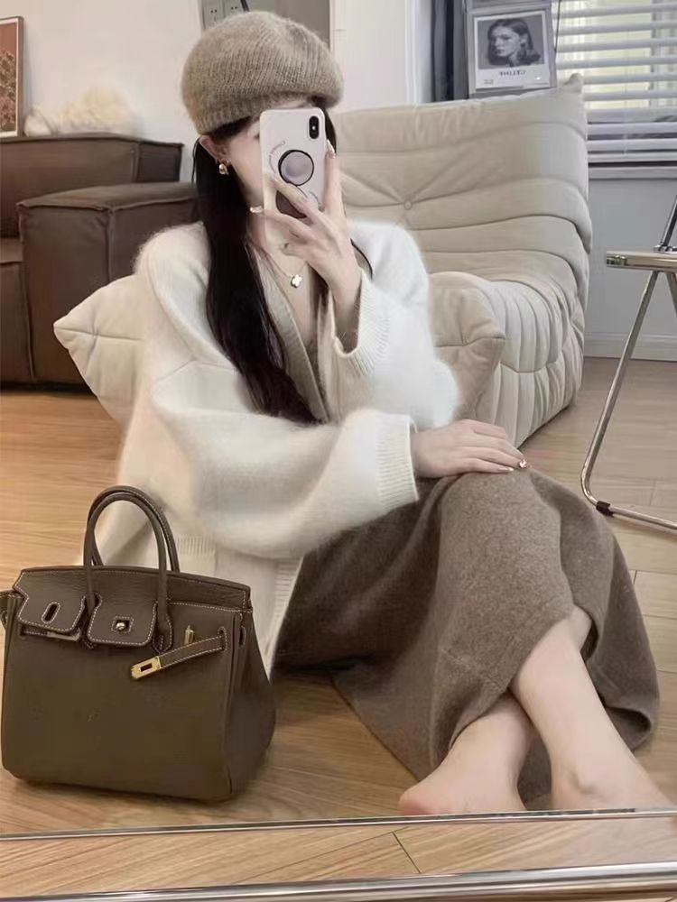 大码胖mm韩系慵懒风针织开衫毛衣女内搭连衣裙两件套秋季2024新款详情5