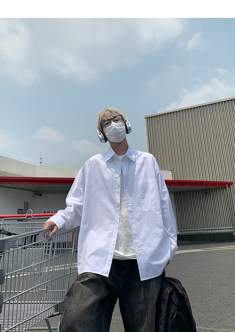 简恒薄款纯棉纯色衬衫男士长袖宽松防晒外套秋季痞帅日系休闲衬衣 pic 22