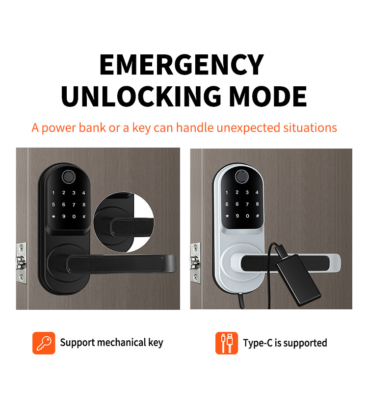 Foreign trade no-hole-opening indoor wooden door, single-tongue smart lock, fingerprint app, all-in-one lock, homestay home electronic lock pic 6