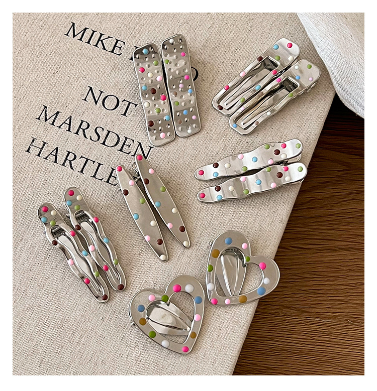 y2k color polka dot metal hair clip, female forehead fringe clip, sweet and cool Spice girl duckbill clip, hair clip headwear pic 9