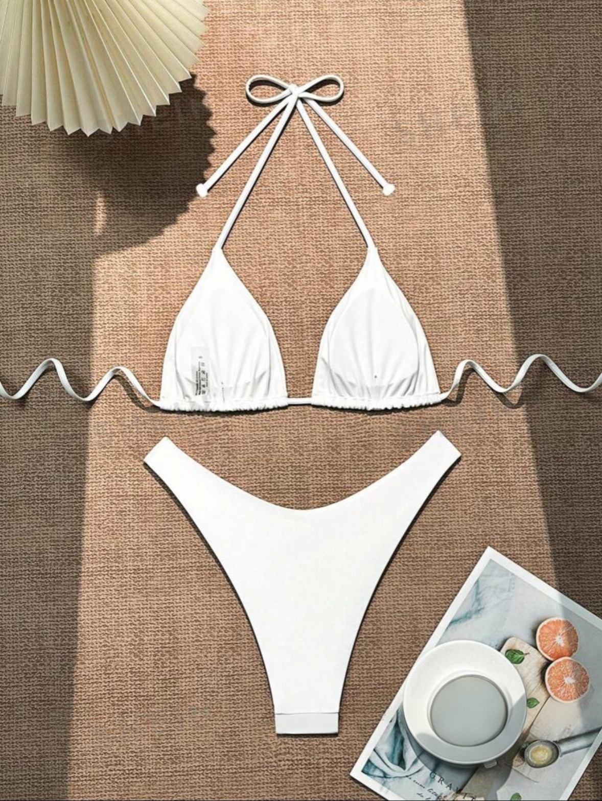 2026 New European and American strappy bikini swimsuit for women, solid color two-piece set, sexy split swimsuit cross-border pic 2