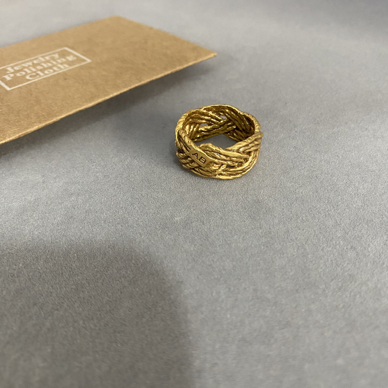 法国时尚小众设计师戒指时髦复古麻花缠绕金属感链条麦穗编织指环详情4