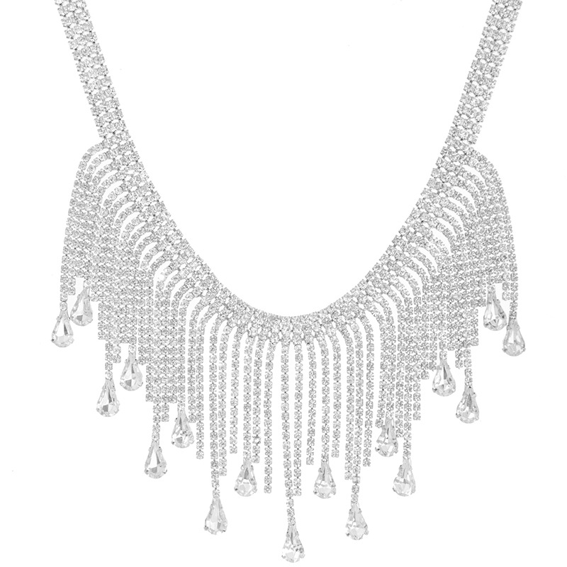 New cross-border supply necklace accessories from the manufacturer, tassel and rhinestone shiny necklaces, versatile luxurious and exaggerated necklaces for European and American fashion parties pic 9
