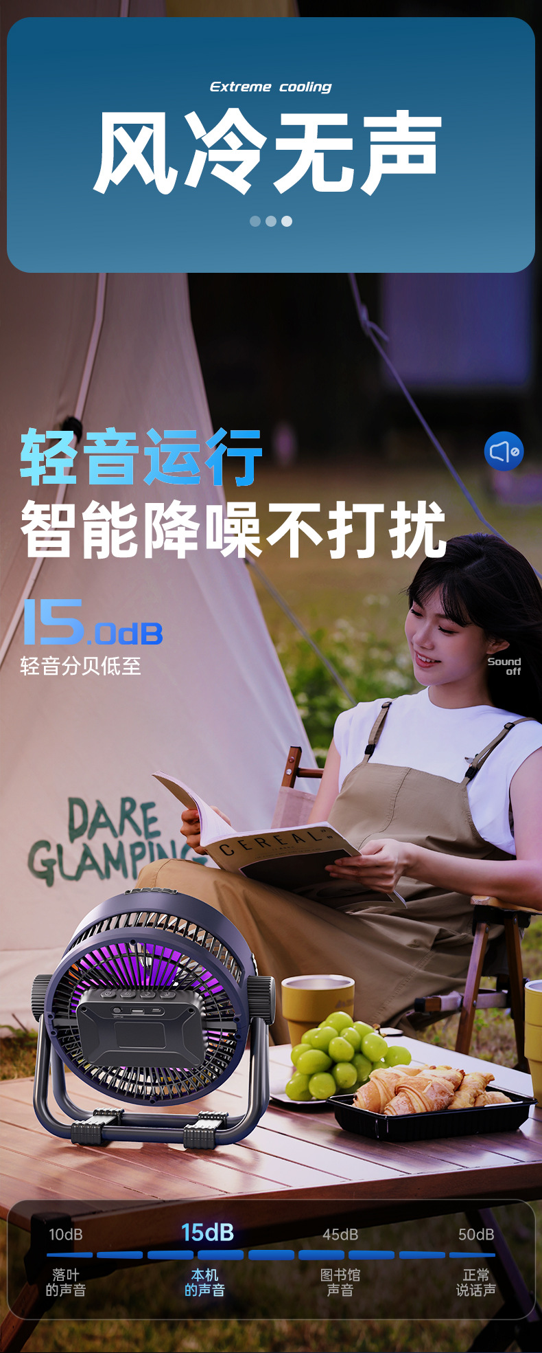 2024新品露营风扇超强续航多功能带夜灯可充电挂立两用智能遥控家用电器两季电器电风扇详情13