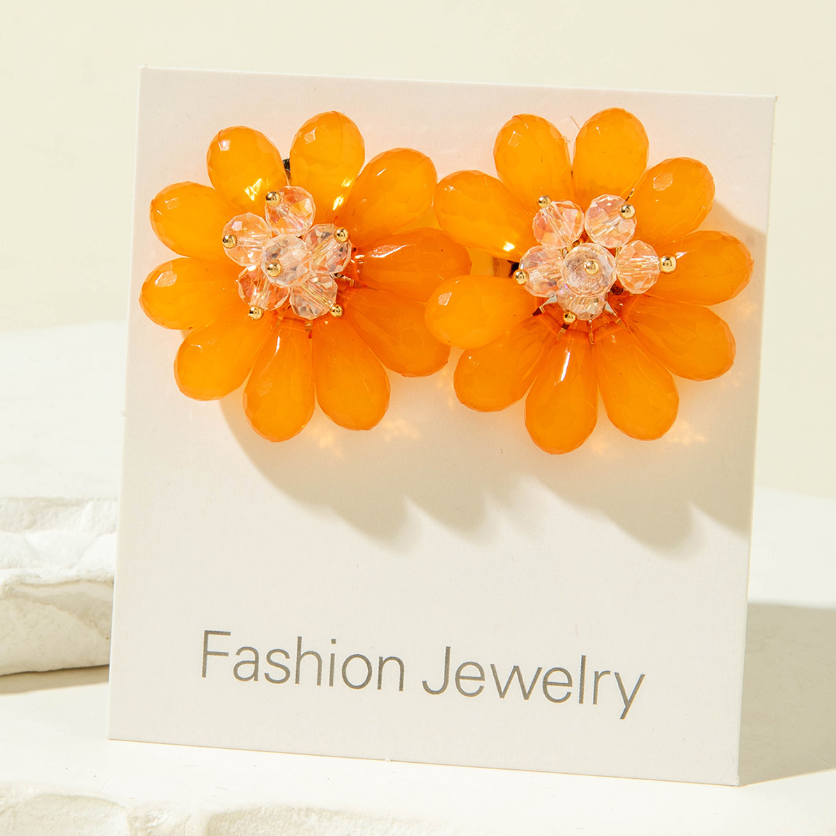 亚马逊跨境清新甜美彩色树脂花瓣花朵耳钉气质多巴胺 耳环耳饰女详情60