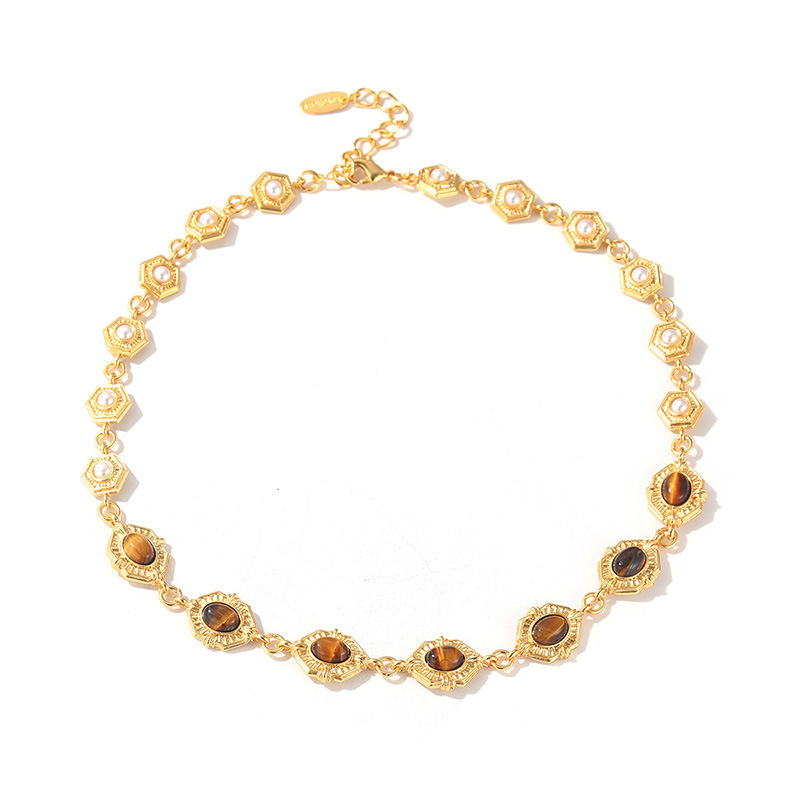 Vintage vintag Western antique geometric patchwork necklace, simple black and gold, niche design, French light luxury collarbone chain pic 26