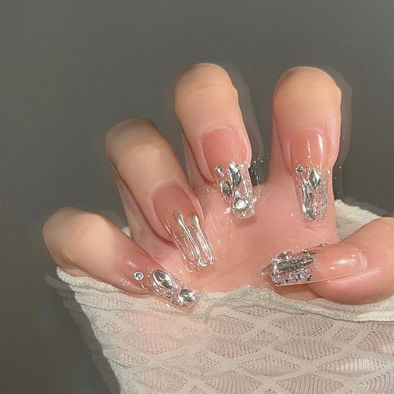 Wholesale of handcrafted wearable nails for Internet celebrities, medium and long heart-shaped diamond nail nail plates, nail patches, false nails, jelly glue pic 33