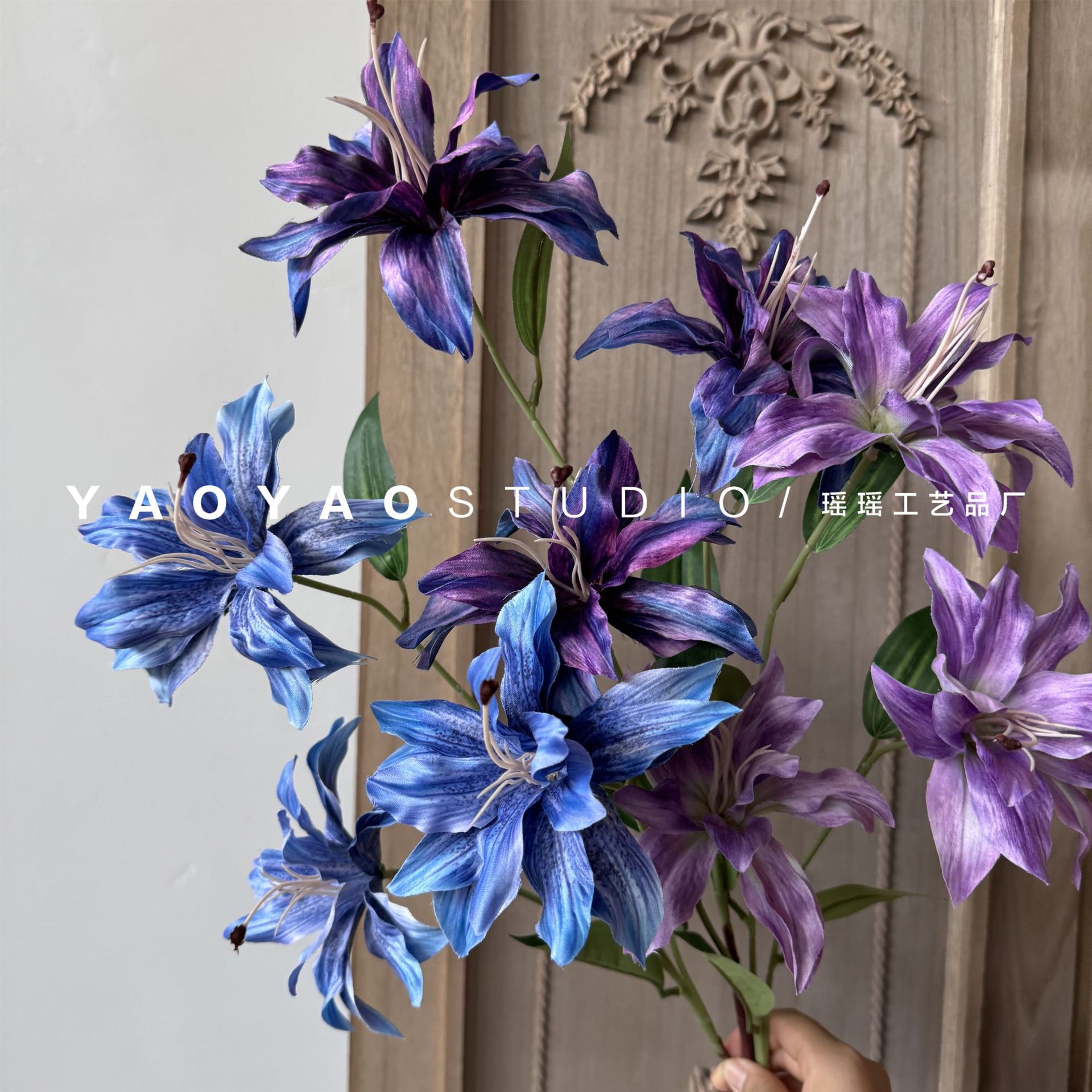 Retro 3D printed small lilies in blue and purple, wedding lilies, artificial flowers, photo props, home decorations, table flowers pic 5