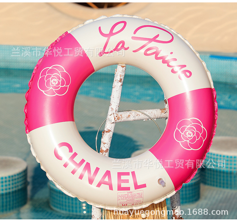 Retro camellia swimming ring in stock, thickened printed underarm ring, eco-friendly PVC inflatable splicing color contrasting swimming ring pic 13