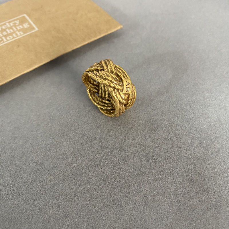 法国时尚小众设计师戒指时髦复古麻花缠绕金属感链条麦穗编织指环详情1