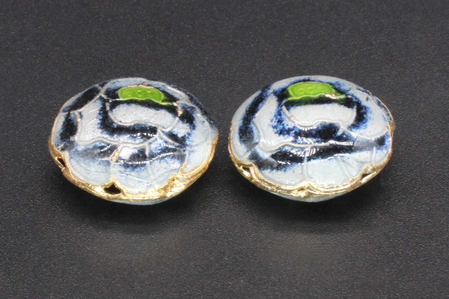 Traditional high-temperature enamel mechanism silver-blue ancient-style jewelry accessory, back cloud partition bead cloisonne 19mm mille-feuille flower pic 11