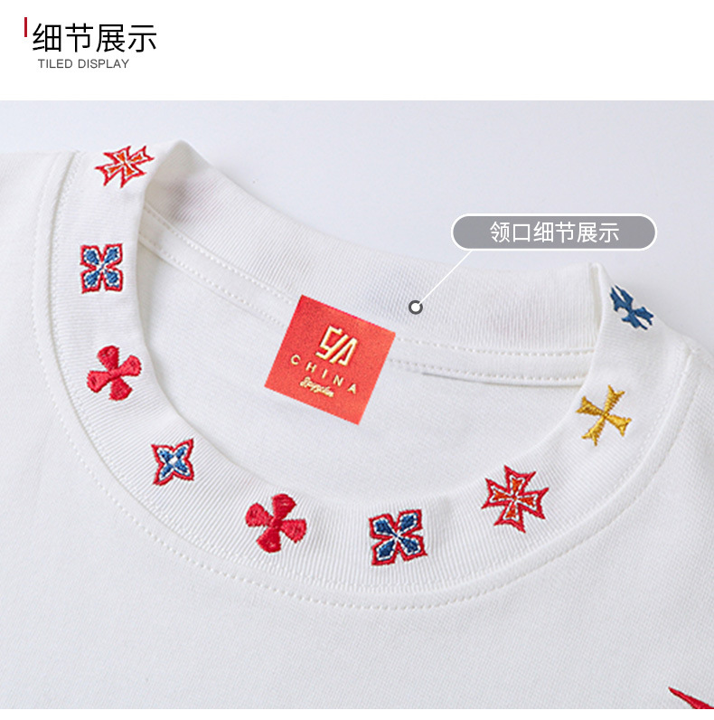 Original workmanship [230g cotton combed tightly] Short-sleeved T-shirt for women, a new style of loose Chinese fashion embroidery in summer pic 14