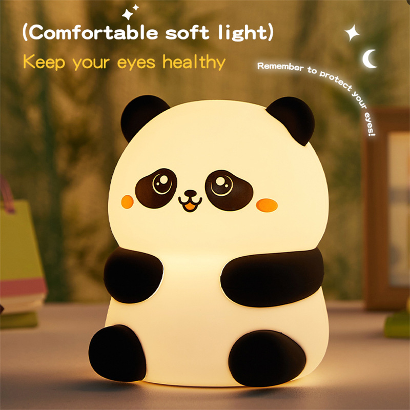 跨境创意可爱熊猫硅胶小夜灯拍拍灯Panda nightlight婴儿喂奶灯详情7